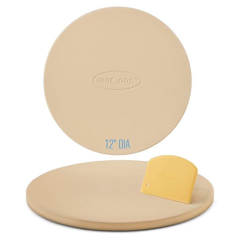 Unicook 12 Inch Round Pizza Stone, Heavy Duty Cordierite Bread Baking Stone for RV Oven, Grill and Toaster Oven, Ideal for Baking Crisp Crust Pizza, Bread, Cookies and More - Image 1